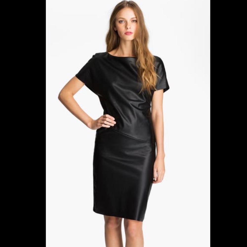 BCBGMaxAzria Sheer Back Yoke Faux Leather Dress XS